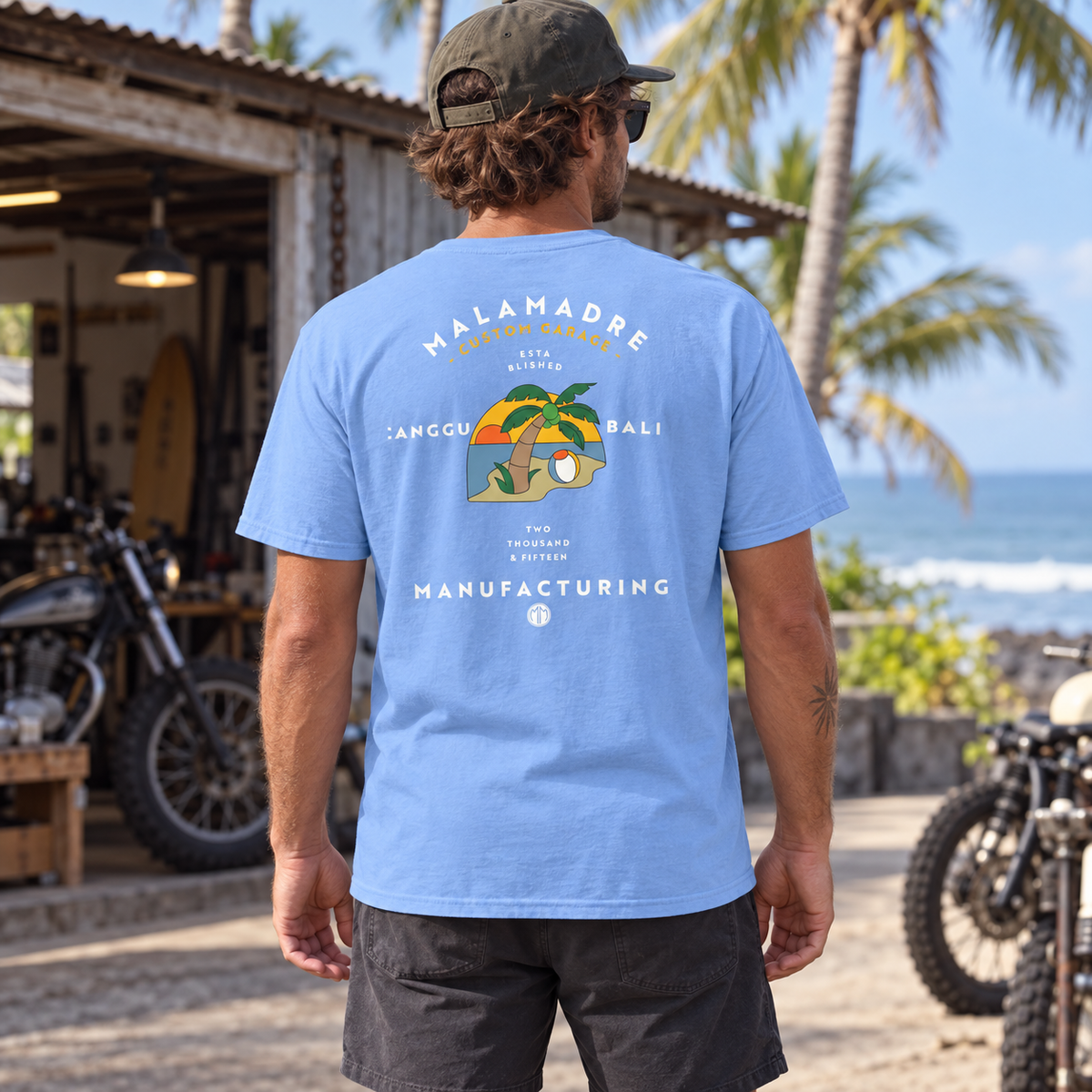 AI lifestyle mockup of MM BEACH UNISEX; original product detail images retained