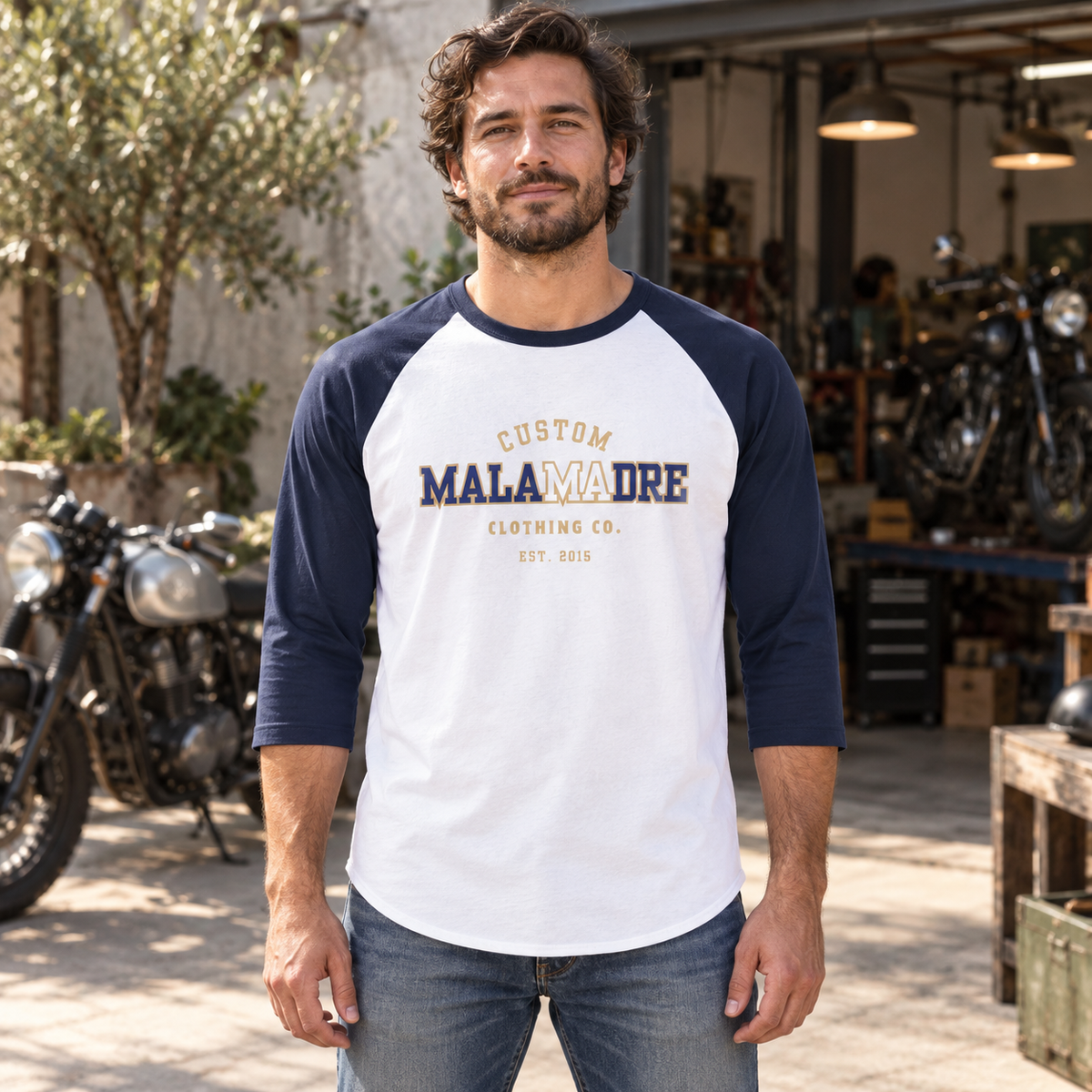 AI lifestyle mockup of MM 3/4 SLEEVE; original product detail images retained